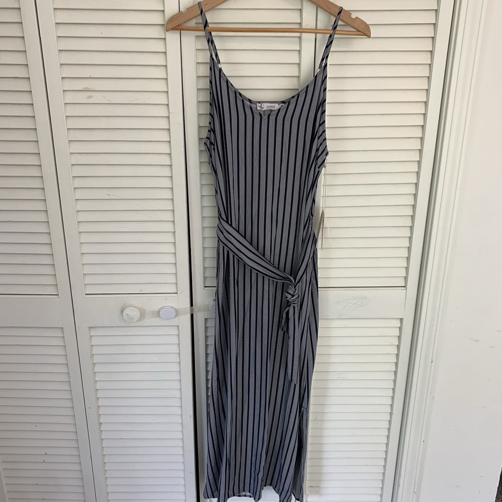 Carve Designs Macy Dress Navy Stripe Women L Relaxed Cami Maxi Dress Coastal NEW